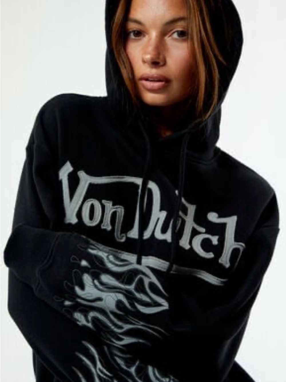 Von Dutch PacSun Exclusive Logo Flame Hoodie Black Gray NWT XS